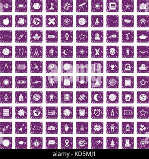 L'astronomie 100 icons set grunge purple Illustration de Vecteur