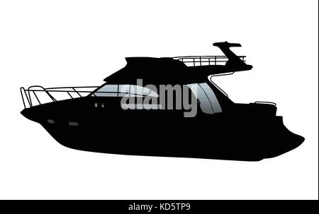 Yacht à moteur croisière silhouette sur fond blanc, vector illustration Illustration de Vecteur