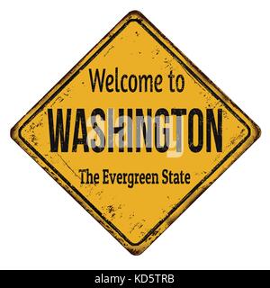 Bienvenue à Washington vintage métal rouillé signe sur un fond blanc, vector illustration Illustration de Vecteur