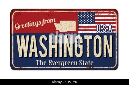 Salutations de washington vintage métal rouillé signe sur un fond blanc, vector illustration Illustration de Vecteur