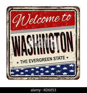 Bienvenue à Washington vintage métal rouillé signe sur un fond blanc, vector illustration Illustration de Vecteur