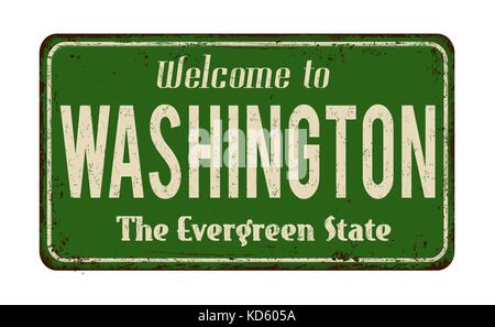Bienvenue à Washington vintage métal rouillé signe sur un fond blanc, vector illustration Illustration de Vecteur