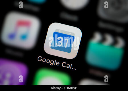 Un gros plan de l'icône de l'application Google Agenda, comme on le voit sur l'écran d'un téléphone intelligent (usage éditorial uniquement) Banque D'Images