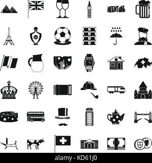 L'Espagne, le style simple icons set Illustration de Vecteur