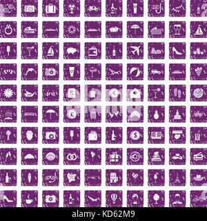 Miel 100 icons set grunge purple Illustration de Vecteur