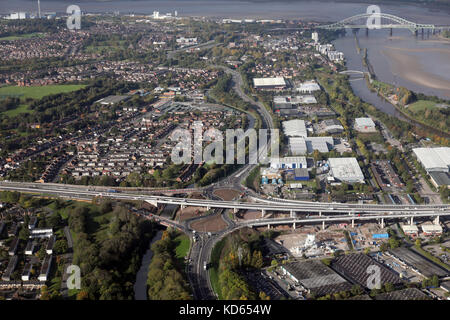 Vue aérienne de la nouvelle A558 A533 road junction au Astmoor, Runcorn, Cheshire, Royaume-Uni Banque D'Images