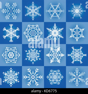 Filigrane - flocons de noël bleu motif de fond avec 16 tuiles différentes - extensible transparente illustration. Banque D'Images