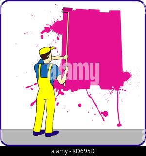 Travailleur de la construction à l'endroit sur le mur pour vôtre text Illustration de Vecteur