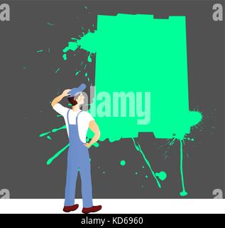 Travailleur de la construction à l'endroit sur le mur pour vôtre text Illustration de Vecteur