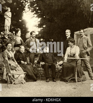 Verdi en front row avec M. F.Carrara, G. Strepponi et G. Ricordi (de gauche à droite). Rangée arrière : T. Stolz sur l'extrême gauche, Rocordi G. deuxième à partir de la droite. Dans le jardin de Sant' Agata. Verdi : compositeur italien (1813-1901) Banque D'Images