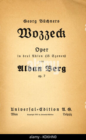 Page de titre de l'opéra d'Alban Berg Wozzeck ' '. Compositeur autrichien, 1885-1935. (Livret, première édition). Texte par le compositeur après la pièce de Büchner (1836), publié en 1923 par Universal-Edition A.G. première production à Berlin en 1925. Banque D'Images