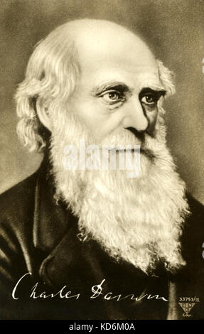 Charles Darwin - portrait avec signature. Naturaliste britannique, 1809 - 1882. Carte postale de la personnalité Banque D'Images