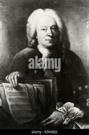 Bach, Johann Christoph portrait assis avec un score. Compositeur allemand 1732 - 1795, fils de Jean Sébastien Banque D'Images