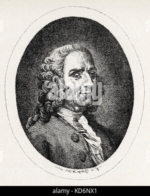 Jean Philippe RAMEAU - portrait gravé. Compositeur et théoricien français, 25 septembre 1683 - 12 septembre 1764. Banque D'Images
