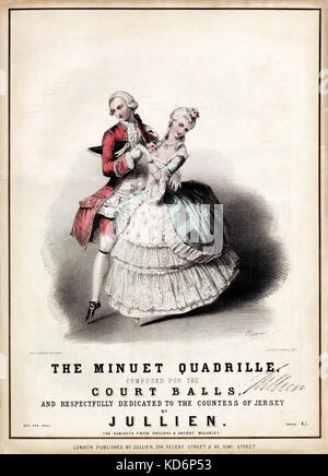 Le menuet Quadrille composée pour le Court Ballons et respectueusement dédié à la Comtesse de Jersey par Julien. Illustré par Brandard. Danse de cour du dix-huitième siècle. Publié par Julien, Londres. Homme portant perruque . Montre pas. Banque D'Images