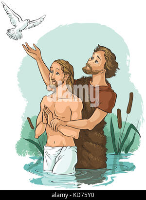 Baptême de Jésus Christ. Christian cartoon illustration Banque D'Images
