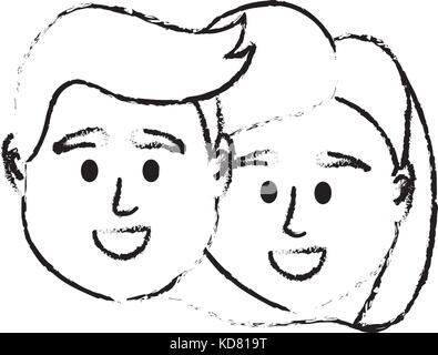 La figure tête couple avec hairstyle design Illustration de Vecteur