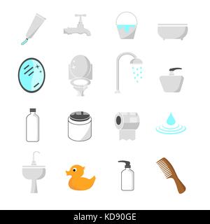 Salle de bains et toilettes icons set vector Banque D'Images