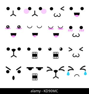 Kawaii cute face à l'adorable icons set vector Banque D'Images
