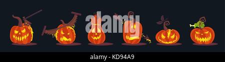 Ensemble de scary halloween pumpkins jackolanterns. Illustration de Vecteur