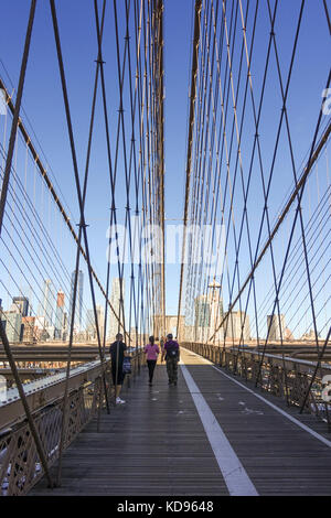 Pont de Brooklyn, New York, pour piétons, Manhattan, États-Unis. USA. Banque D'Images