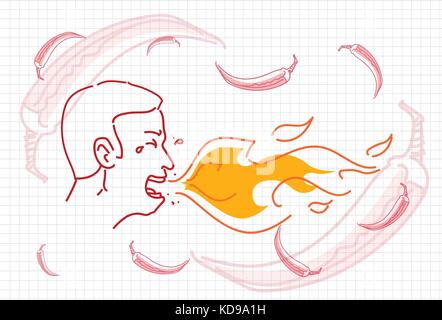 La respiration de sexe masculin, l'incendie du croquis piment Illustration de Vecteur