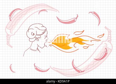 La respiration de sexe masculin, l'incendie du croquis piment Illustration de Vecteur