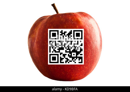 apple avec un code QR gravé dessus Banque D'Images