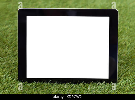 Close-up of Blank Digital Tablet On Green Grass Banque D'Images