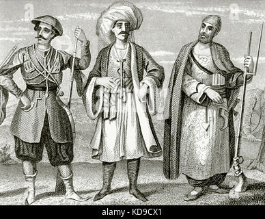 Janissaires. Les unités d'infanterie d'élite qui a formé le Sultan Ottoman, des soldats et des gardes du corps. La gravure. 19e siècle. Banque D'Images