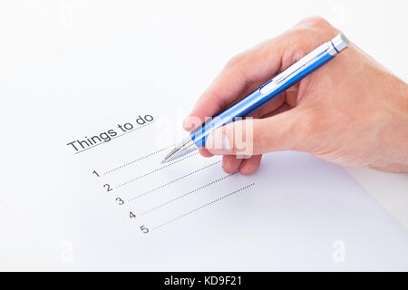 Gros plan sur la liste de choses à faire de remplissage Banque D'Images