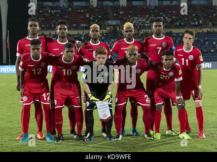 Guwahati, Assam, Inde. 11 octobre 2017. L'équipe Nouvelle-Calédonie. Moments du match de la Coupe du monde U-17 de la FIFA du Groupe E entre le Honduras et la Nouvelle-Calédonie. Dans un match du Groupe E de la Coupe du monde U-17 de la FIFA, le Honduras a battu la Nouvelle-Calédonie par 5-0 à l'Indira Gandhi Athletic Stadium, Guwahati, en Inde. Il HondurasÃ¢â‚¬â„¢ agit de la plus grande victoire de la Coupe du monde U-17 depuis leurs débuts en 2007. Crédit : Vikramjit Kakati/ZUMA Wire/Alamy Live News Banque D'Images