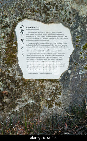 Panneau d'entrée, Bainbridge Island Japanese American Memorial d'exclusion, Minidoka National Monument, Bainbridge Island, Washington Banque D'Images