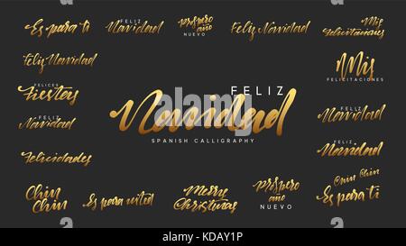 Lettrage espagnol Feliz Navidad, felices navidades, mis felicitaciones. Illustration de Vecteur