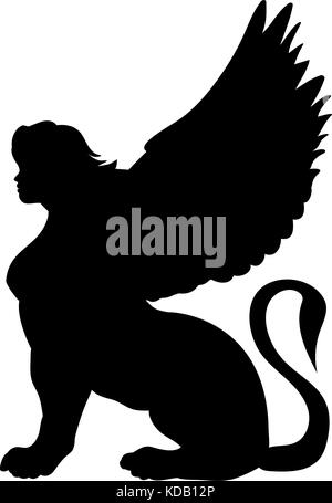 La mythologie égyptienne ancienne silhouette sphinx fantaisie. vector illustration. Illustration de Vecteur