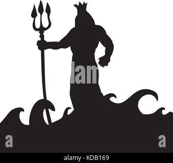 Silhouette dieu Poséidon mythologie ancienne fantaisie. vector illustration. Illustration de Vecteur