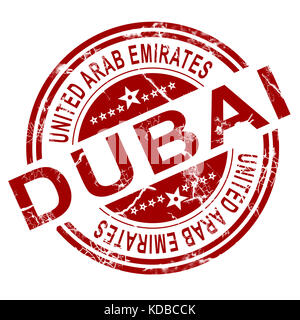 Dubaï rouge stamp avec fond blanc, 3D Rendering Banque D'Images