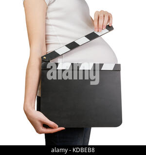 Pregnant woman holding cocoon Banque D'Images