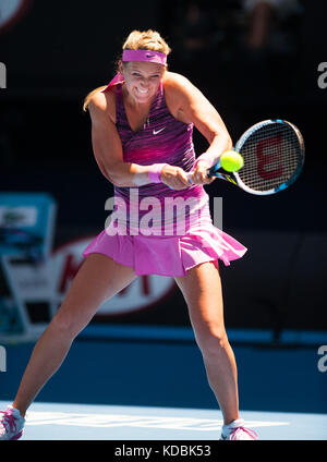 Victoria Azarenka (BLR) au jour 2 Open d'Australie. Azarenka bat J. Larsson (SWE) 7-6, 6-2 dans la première partie de l'Open d'Australie de 2014 à Melb Banque D'Images