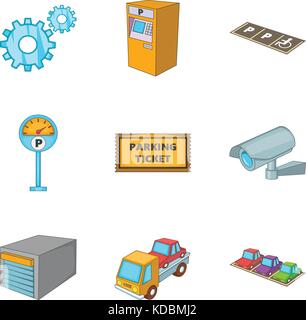 Surveillance parking icons set, cartoon style Illustration de Vecteur