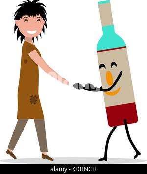 Cartoon vector woman alcool bouteille Illustration de Vecteur