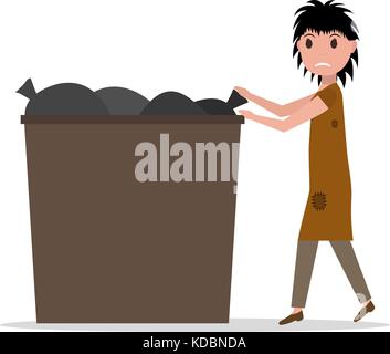 Vector cartoon mendiant hobo femme sans emploi poubelle Illustration de Vecteur