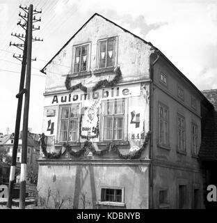 Konrad Henlein affiches d'élections, sdp (sudetendeutsche Partei), dans la région des Sudètes, en Tchécoslovaquie, 28 mai 1938. Banque D'Images