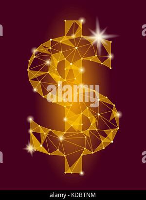 Or dollar faible conception poly. usa signe monnaie triangle polygonale connecté dot ligne. vector illustration icône rayonnante d'or Illustration de Vecteur