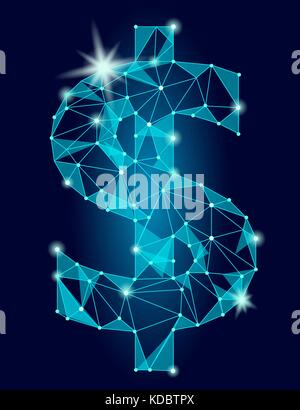 Symbole du dollar faible conception poly. usa signe monnaie triangle polygonale dot connecté. ligne icône rougeoyante bleu vector illustration Illustration de Vecteur