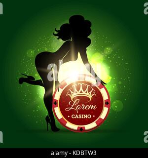 Emblème de casino modèle. belle femme est titulaire d'échange dans le jeu feux rougeoyants. vector illustration. Illustration de Vecteur