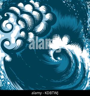Hand drawn océan vagues. vector illustration. Illustration de Vecteur