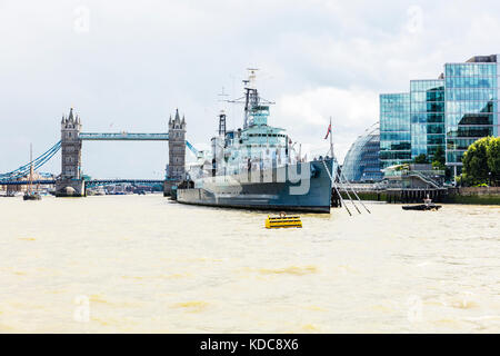 Navire de guerre HMS Belfast Londres, le HMS Belfast, le HMS Belfast tamise londres, musée navire amarré sur la tamise près de Tower Bridge, Londres, Angleterre, Banque D'Images