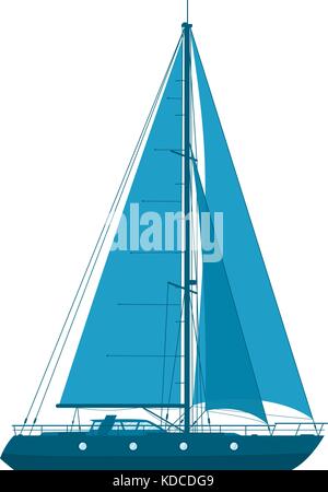 Yacht à voile bleu Illustration de Vecteur