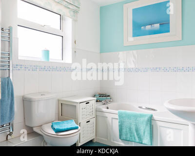 Une petite salle de bains familiale moderne dans une maison moyenne. Banque D'Images